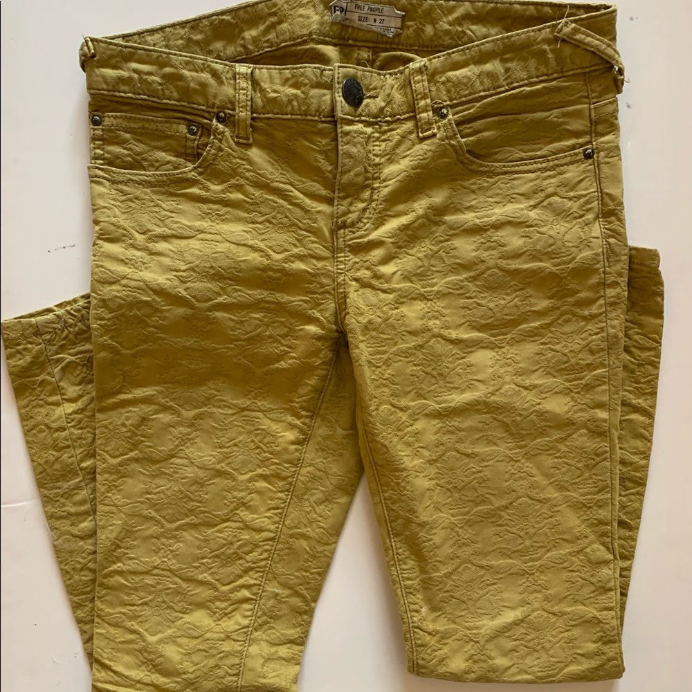 FREE PEOPLE Avocado Cotton/Spand Brocade Jeans Size 27